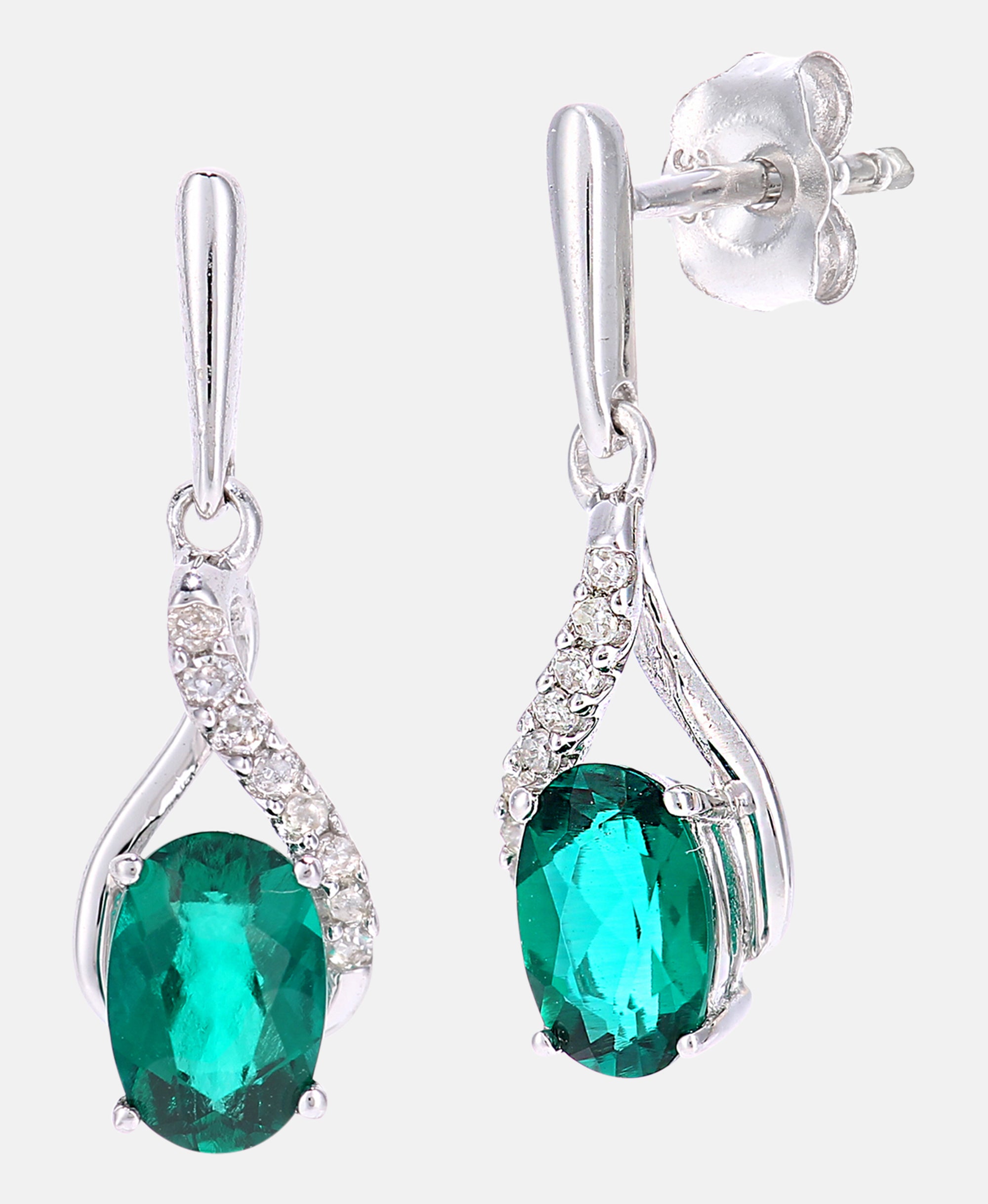 Earrings in 375 (9K) White Gold with Emerald (Lab Grown) and Diamonds
