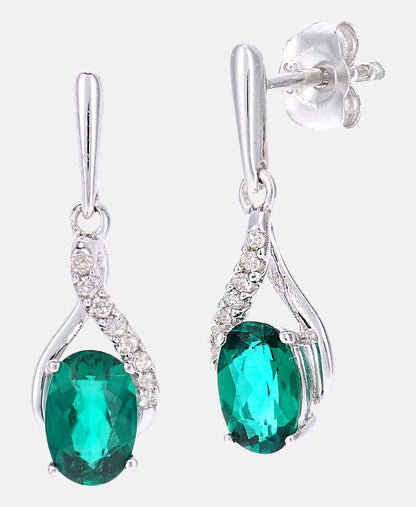 Earrings in 375 (9K) White Gold with Emerald (Lab Grown) and Diamonds