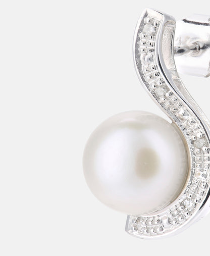 Ohrstecker aus 375 Weißgold mit Diamant mit Perle