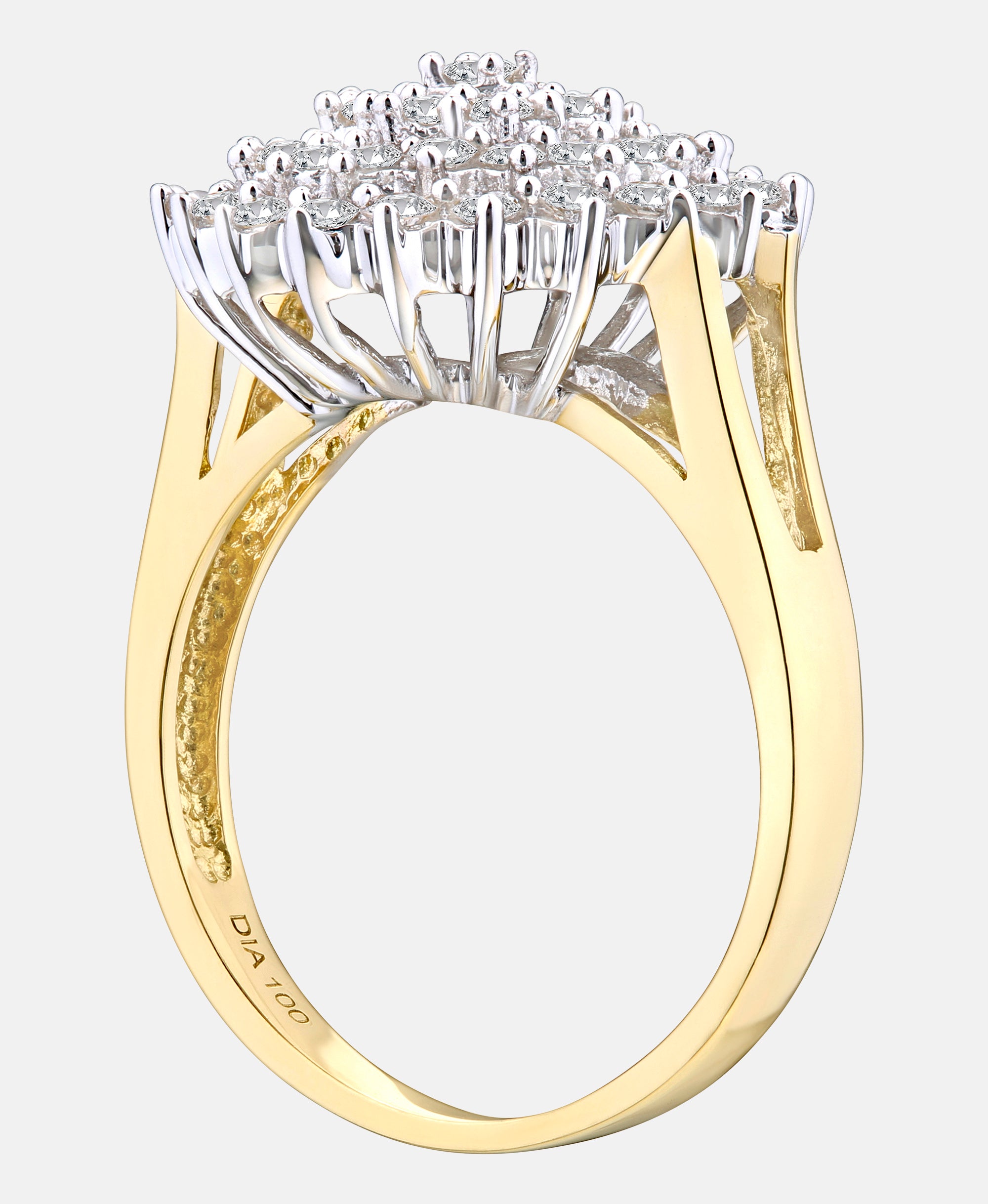 Cluster-Ring aus 750 Gelbgold mit Diamant
