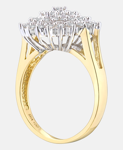 Cluster-Ring aus 750 Gelbgold mit Diamant