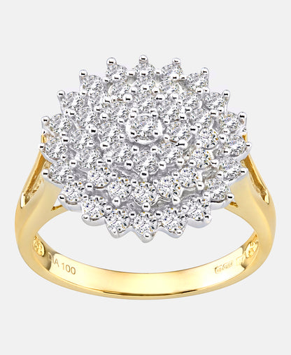 Cluster-Ring aus 750 Gelbgold mit Diamant