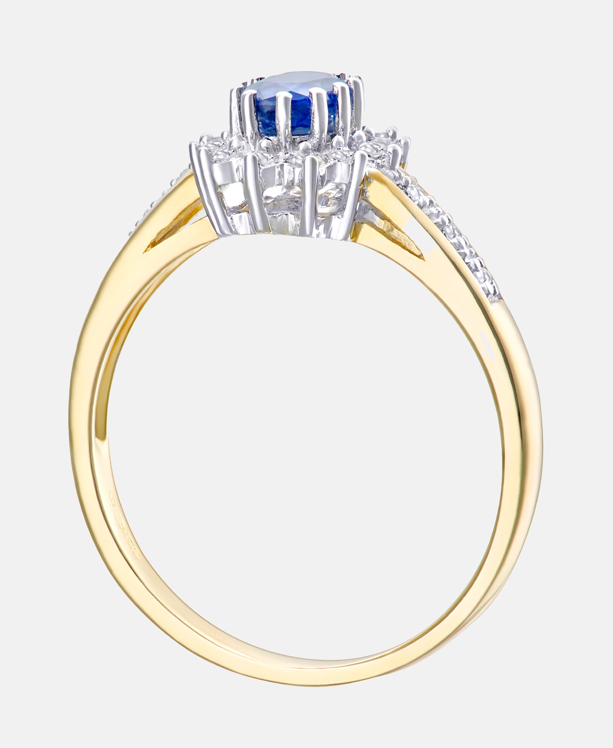 Cluster-Ring aus 375 Gelbgold mit Diamant mit Saphir