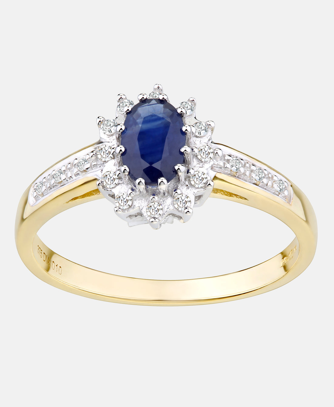 Cluster-Ring aus 375 Gelbgold mit Diamant mit Saphir