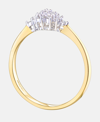 Cluster-Ring aus 375 Gelbgold mit Diamant