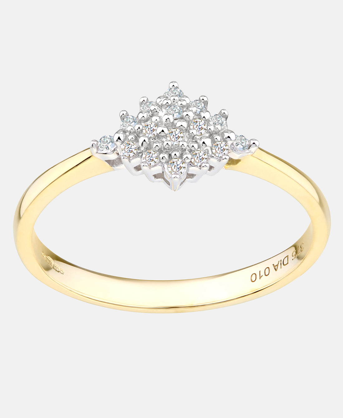 Cluster-Ring aus 375 Gelbgold mit Diamant