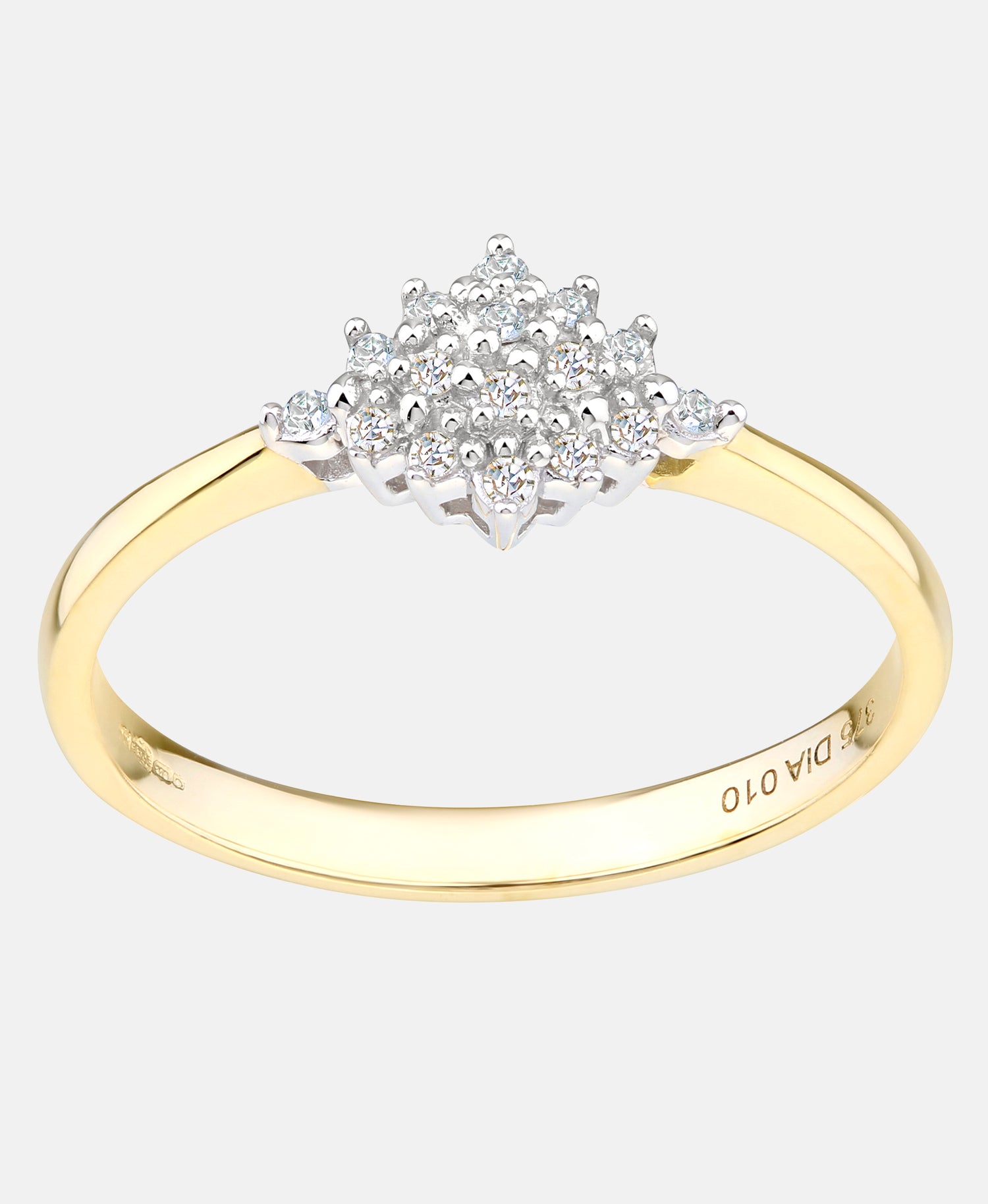 Cluster-Ring aus 375 Gelbgold mit Diamant