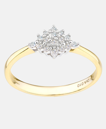 Cluster-Ring aus 375 Gelbgold mit Diamant
