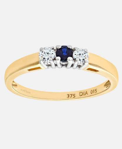 Ring aus 375 Gelbgold mit Diamant mit Saphir