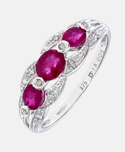 Ring aus 375 Weißgold mit Diamant mit Rubin