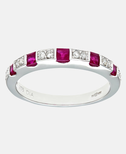 Eternity-Ring aus 375 Weißgold mit Diamant mit Rubin