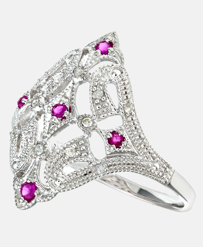 Ring aus 375 Weißgold mit Diamant mit Rubin