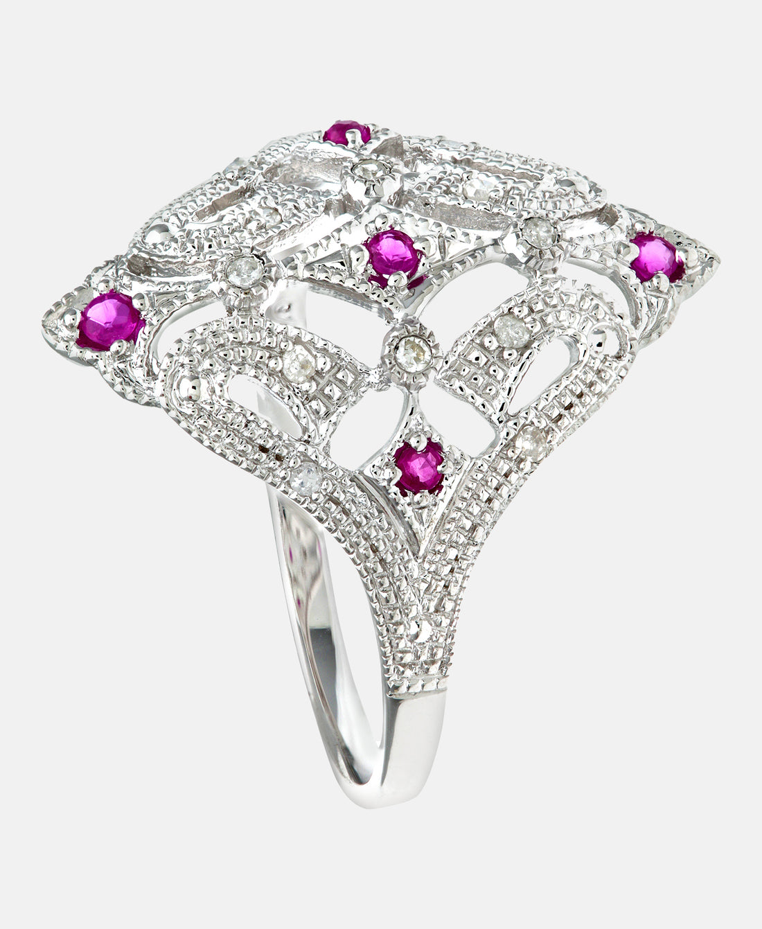 Ring aus 375 Weißgold mit Diamant mit Rubin