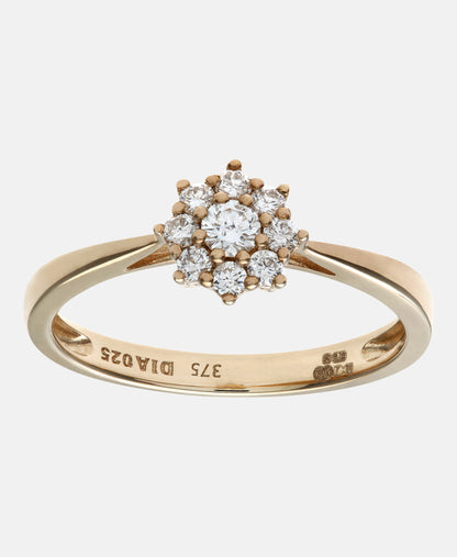Cluster-Ring aus 375 Gelbgold mit 9 Karat Diamant