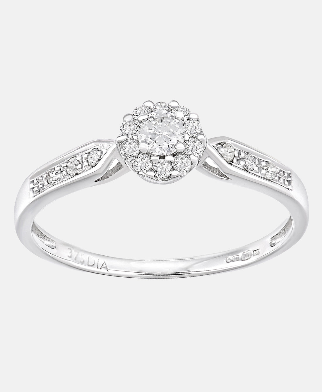 Cluster-Ring aus 375 Weißgold mit 0.25 Karat Diamant