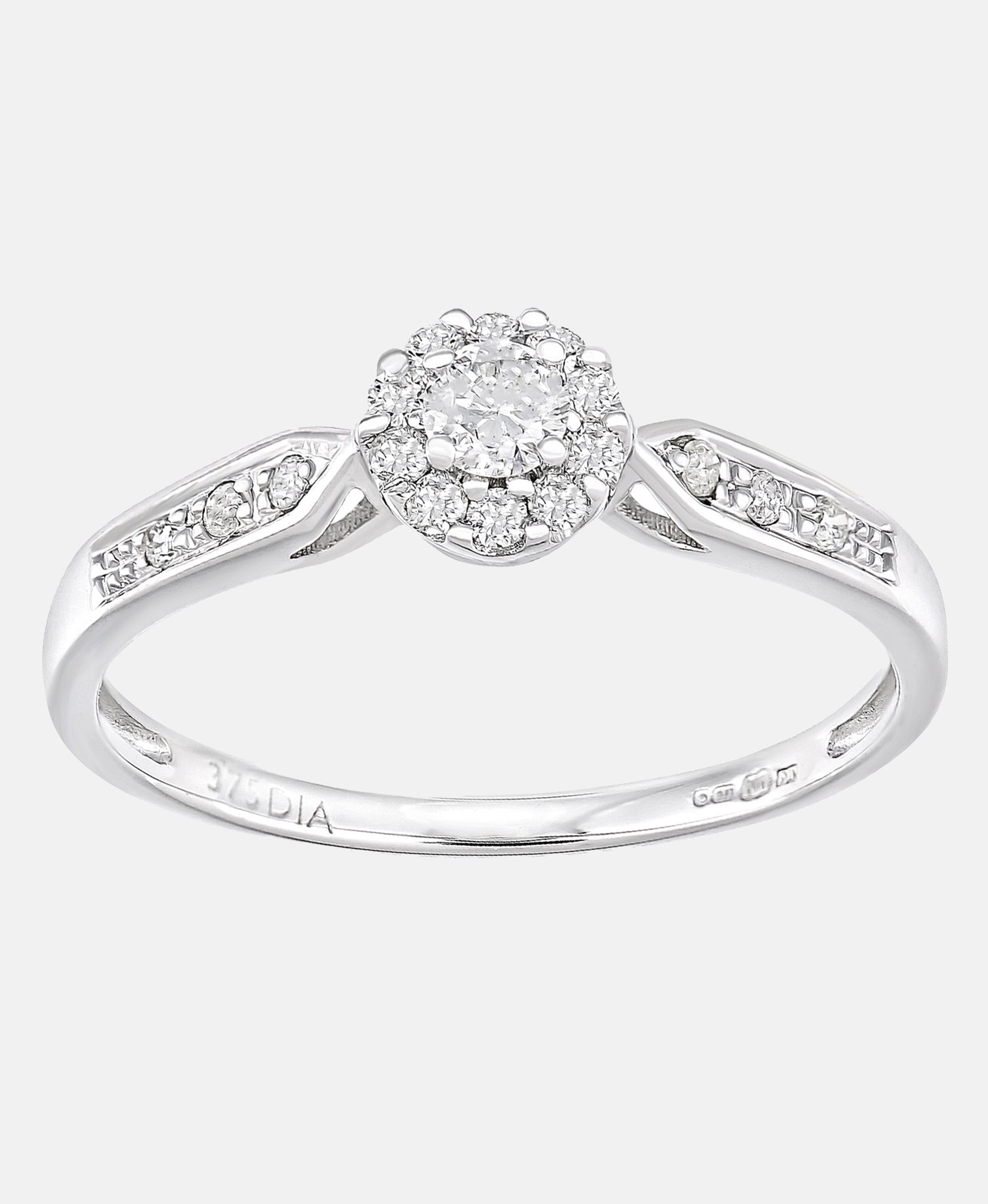 Cluster-Ring aus 375 Weißgold mit 0.25 Karat Diamant