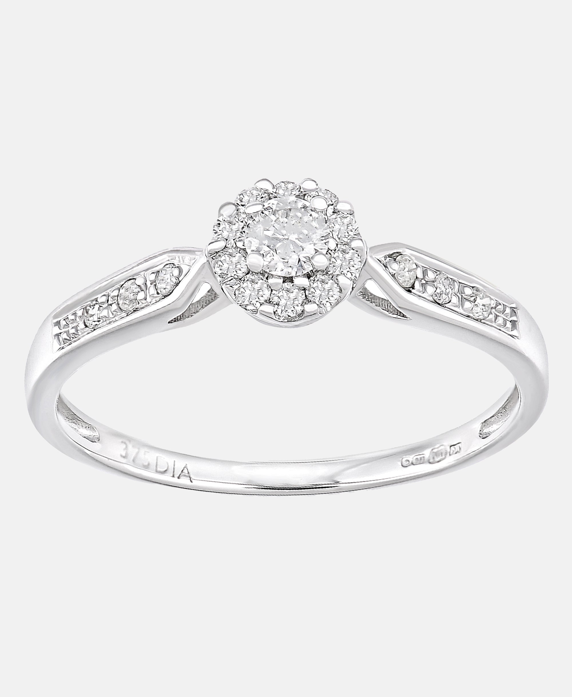 Cluster-Ring aus 375 Weißgold mit 0.25 Karat Diamant