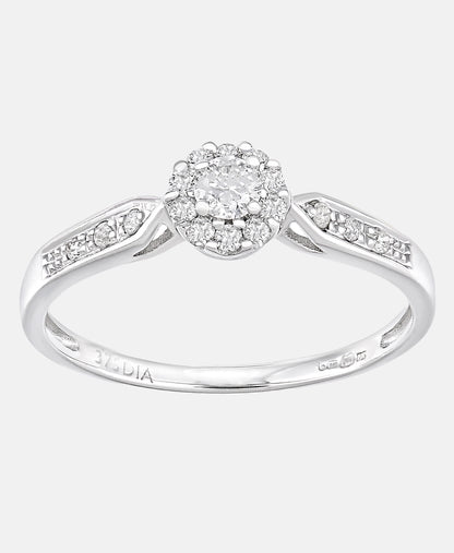 Cluster-Ring aus 375 Weißgold mit 0.25 Karat Diamant