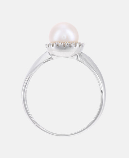 Ring aus 375 Weißgold mit 0.08 Karat Diamant mit Perle