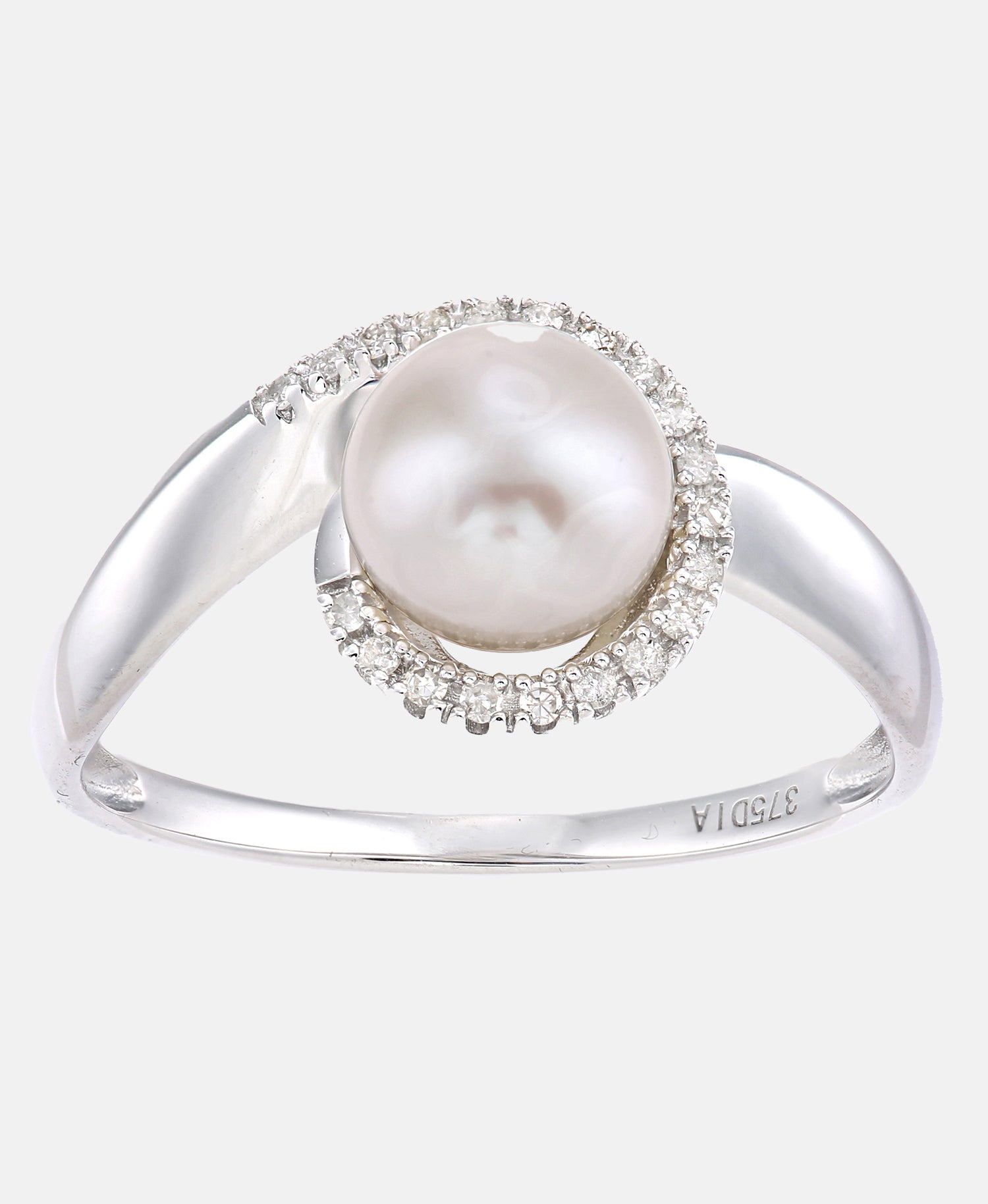 Ring aus 375 Weißgold mit 0.08 Karat Diamant mit Perle
