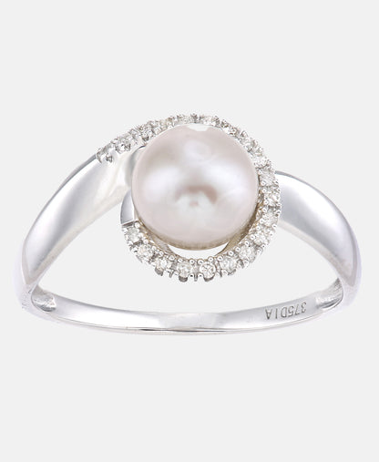 Ring aus 375 Weißgold mit 0.08 Karat Diamant mit Perle