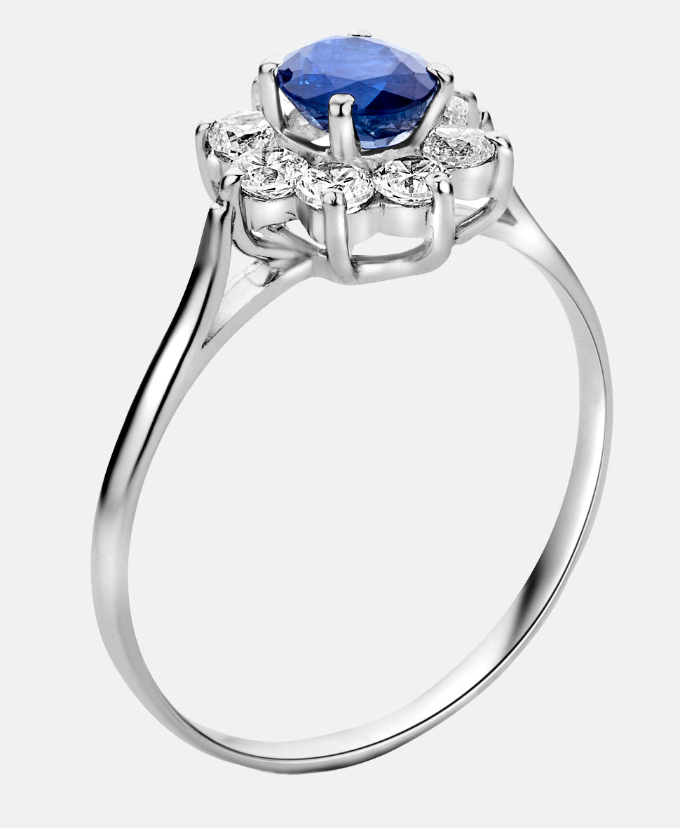 Ring aus 375 Weißgold mit Zirkonia mit Saphir