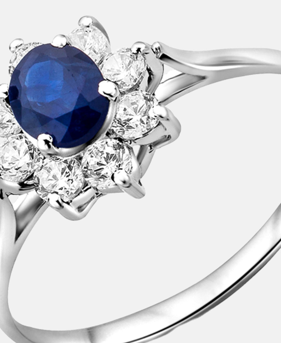 Ring aus 375 Weißgold mit Zirkonia mit Saphir