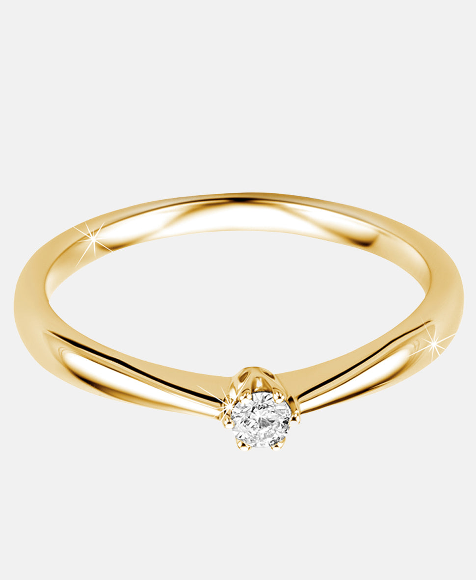 Solitär-Ring aus 375 Gelbgold mit 0.09 Karat Diamant