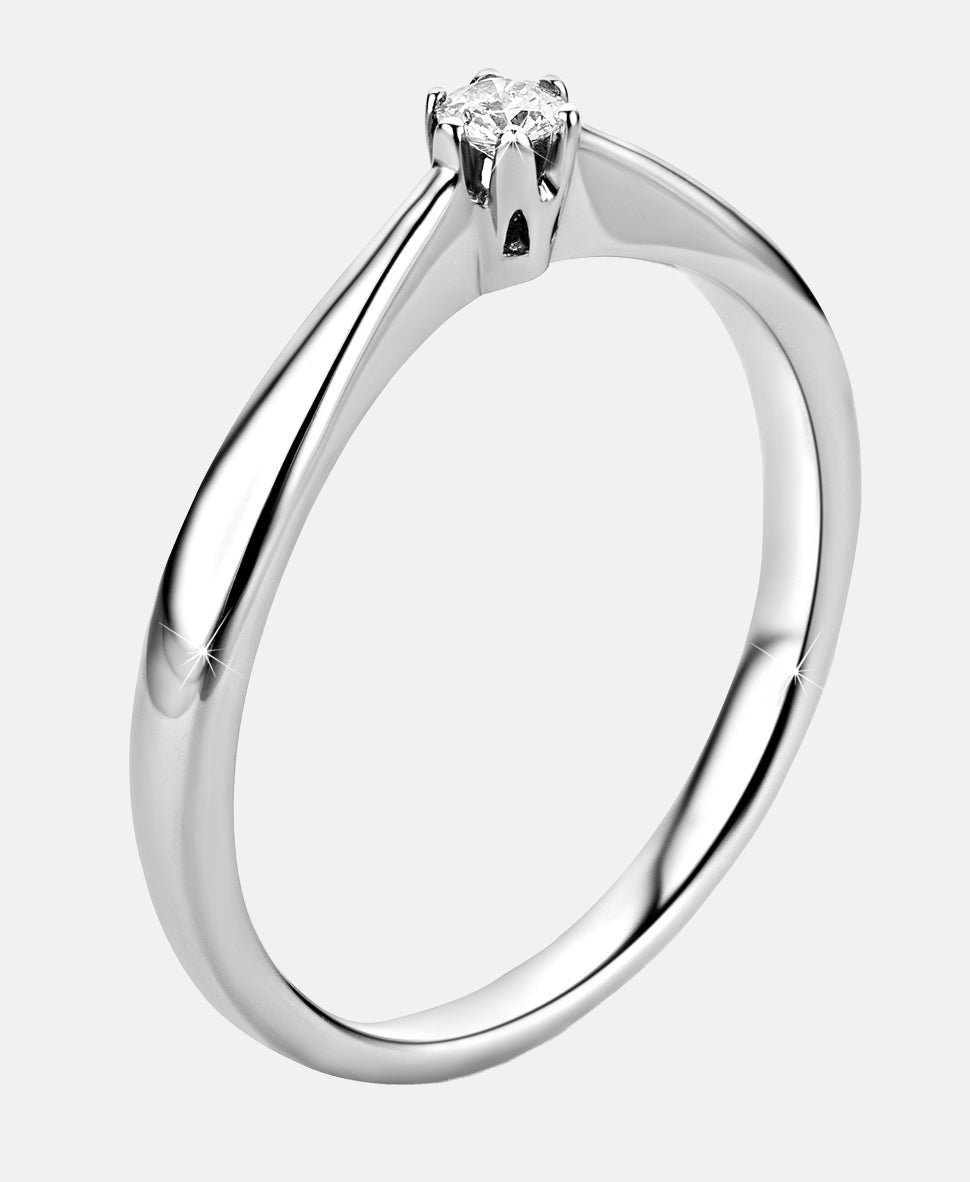 Solitär-Ring aus 375 Weißgold mit 0.09 Karat Diamant