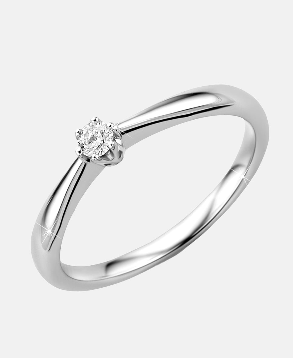 Solitär-Ring aus 375 Weißgold mit 0.09 Karat Diamant