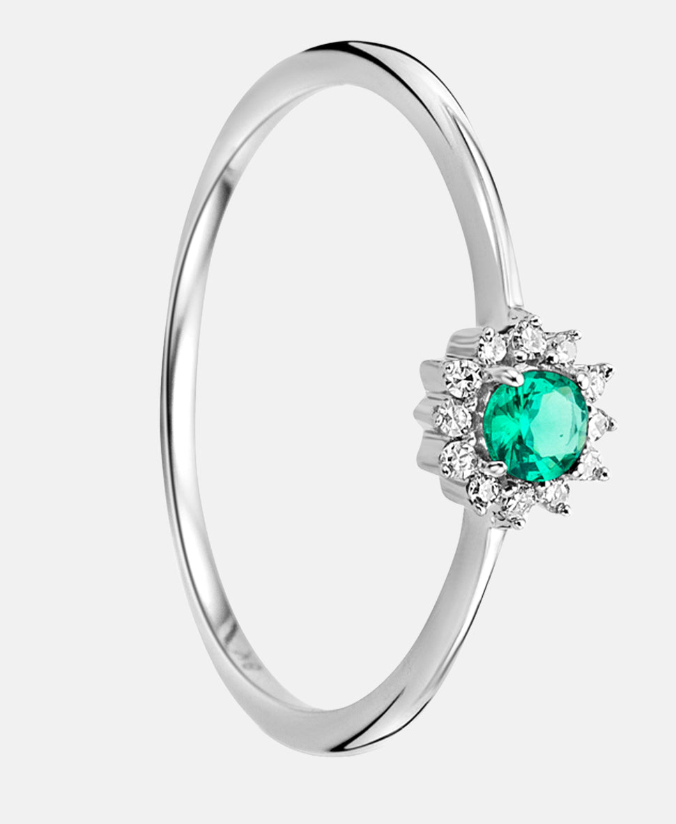 Ring aus 375 Weißgold mit Diamant mit Smaragd