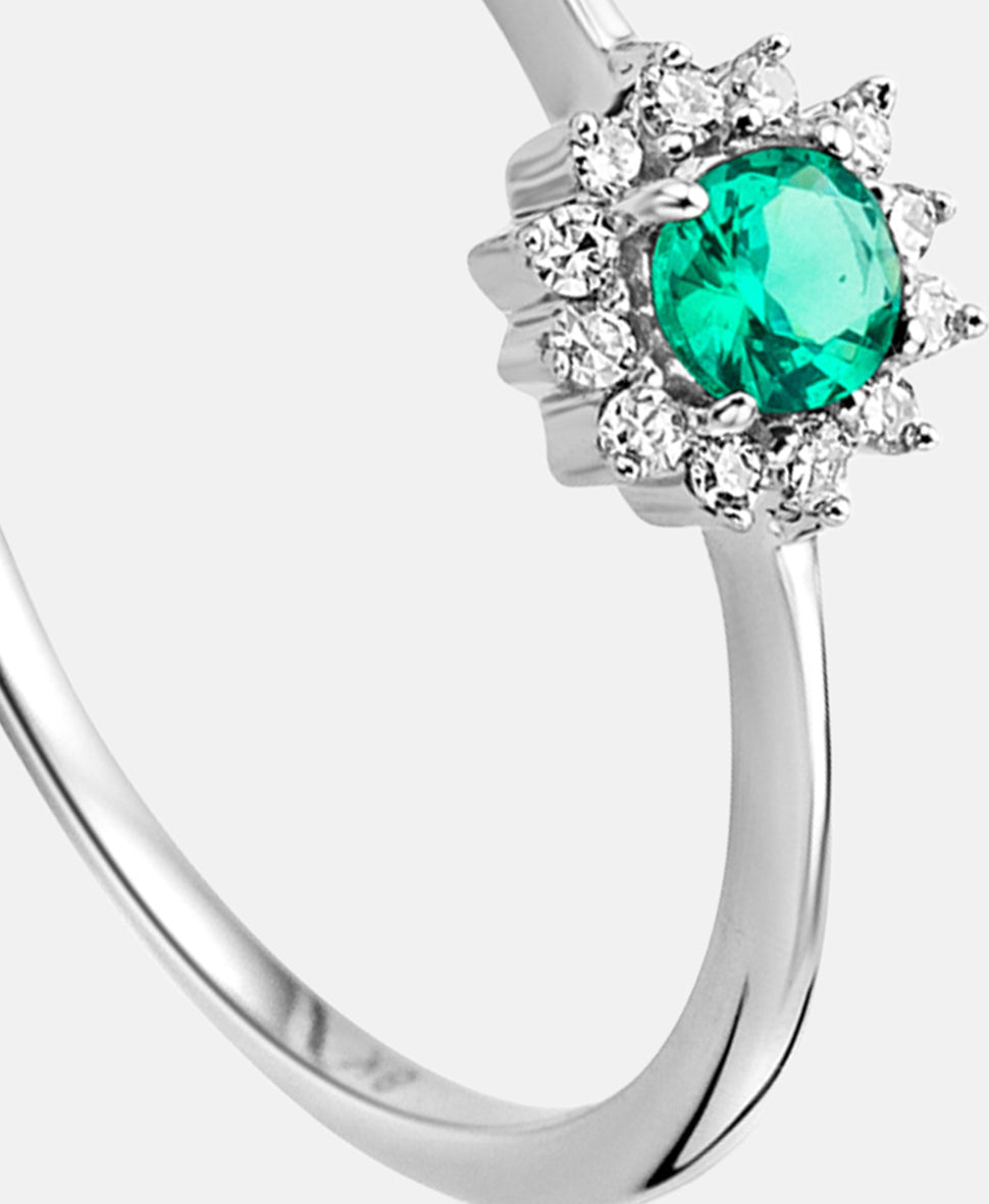 Ring aus 375 Weißgold mit Diamant mit Smaragd