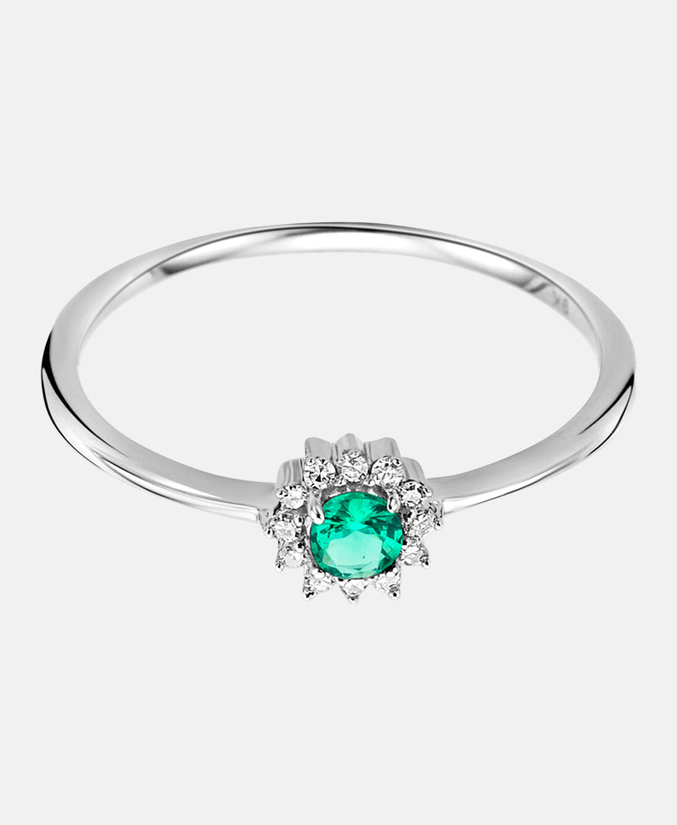 Ring aus 375 Weißgold mit Diamant mit Smaragd