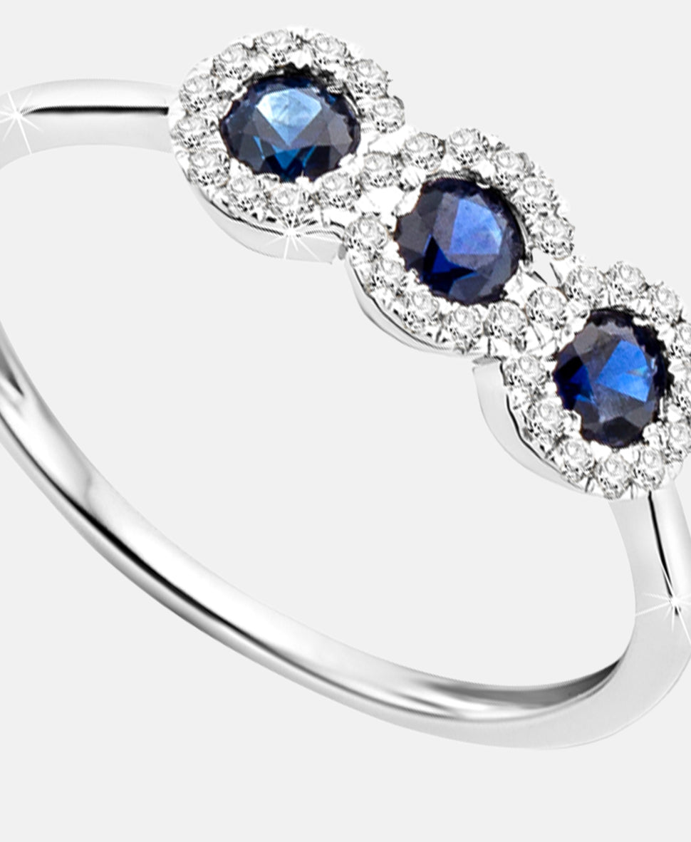 Ring aus 375 Weißgold mit Diamant mit Saphir