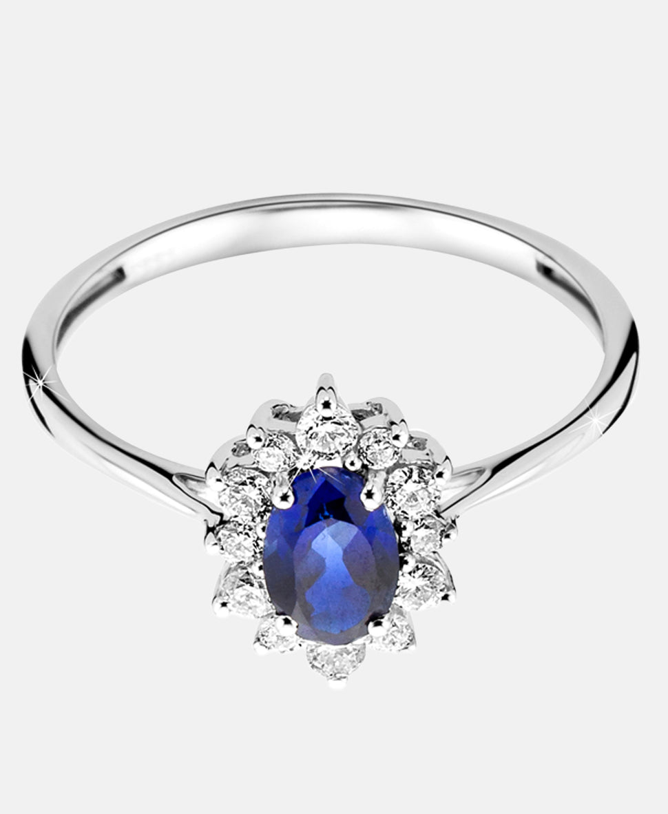 Ring aus 375 Weißgold mit Diamant mit Saphir