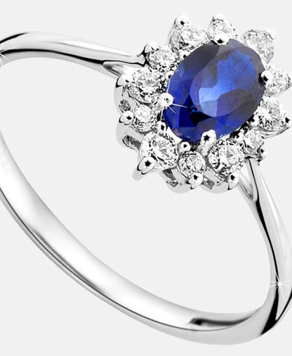 Ring aus 375 Weißgold mit Diamant mit Saphir