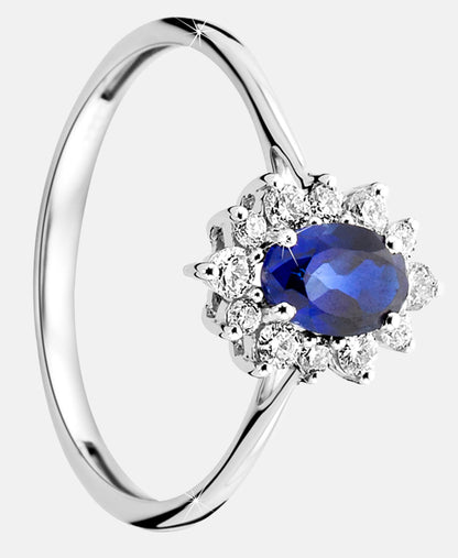 Ring aus 375 Weißgold mit Diamant mit Saphir