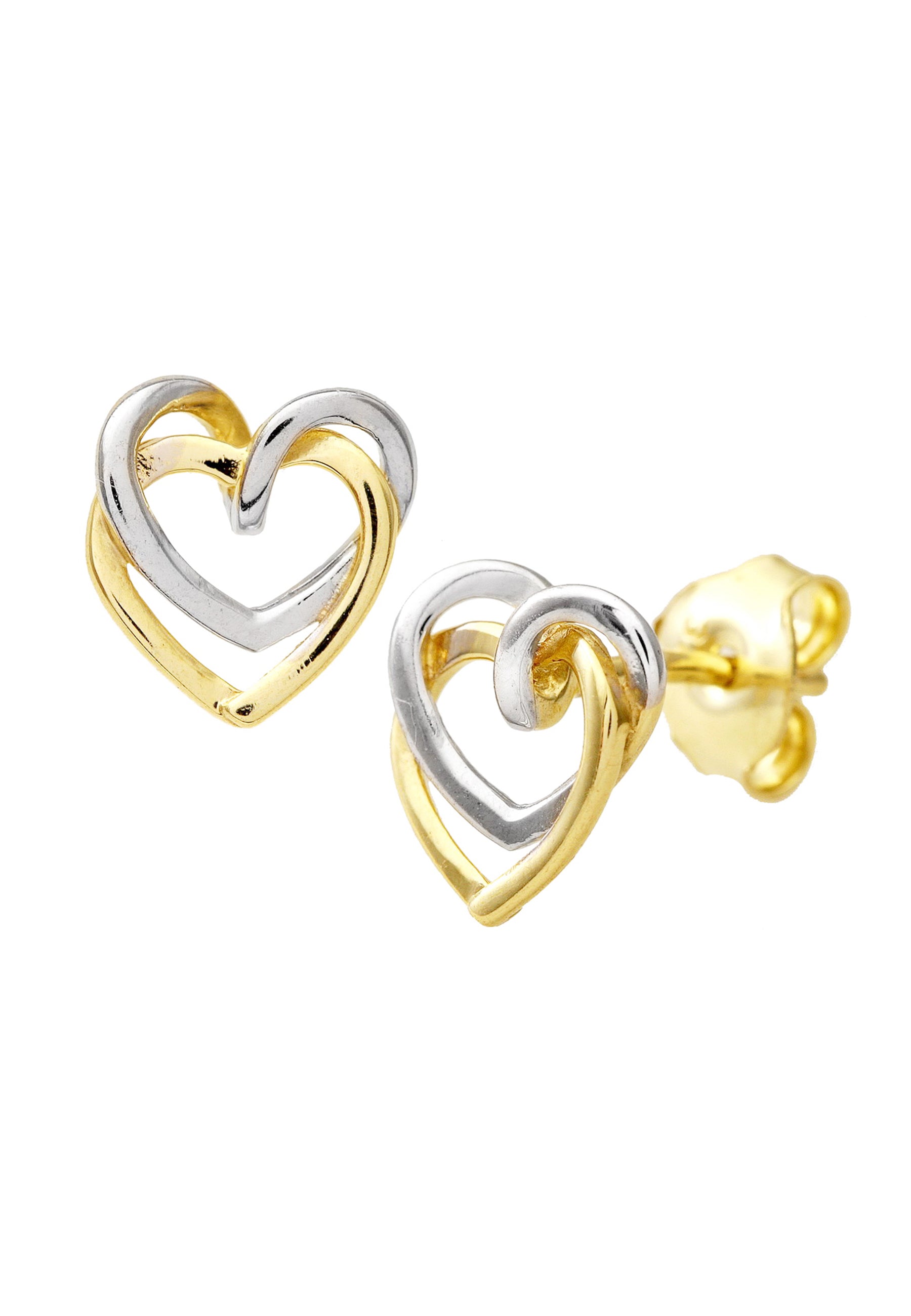 9K Yellow and White Gold Heart Stud Earrings