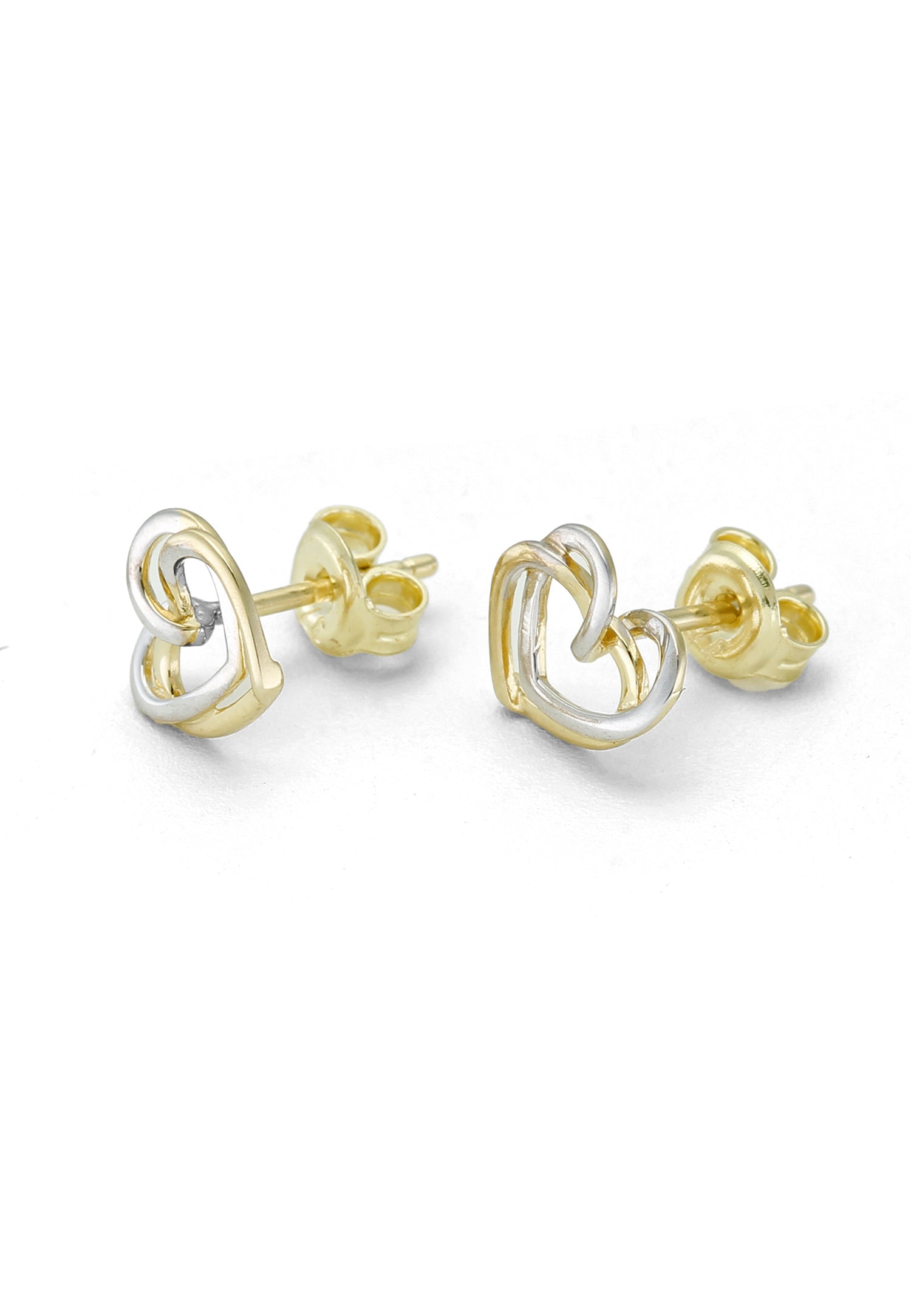 9K Yellow and White Gold Heart Stud Earrings