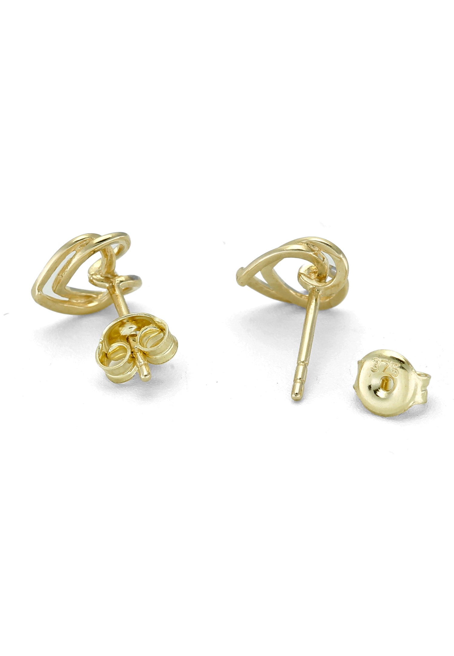 9K Yellow and White Gold Heart Stud Earrings