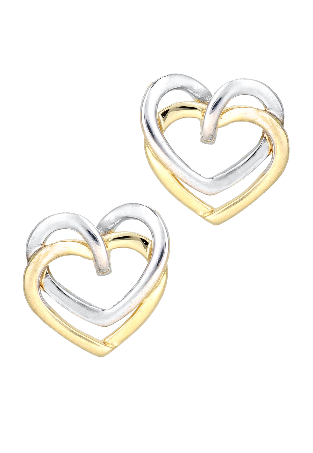 9K Yellow and White Gold Heart Stud Earrings