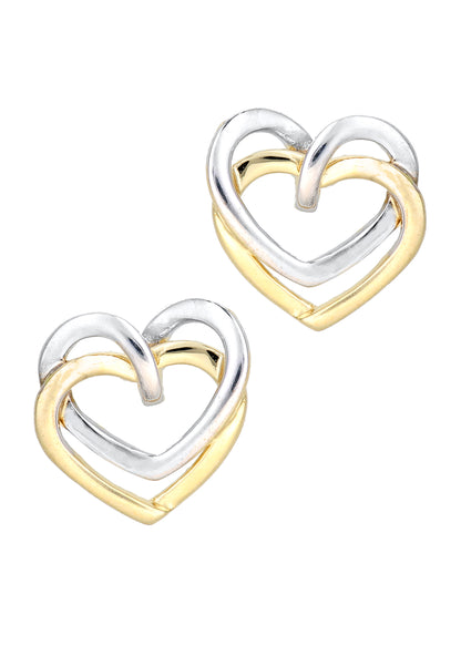 9K Yellow and White Gold Heart Stud Earrings