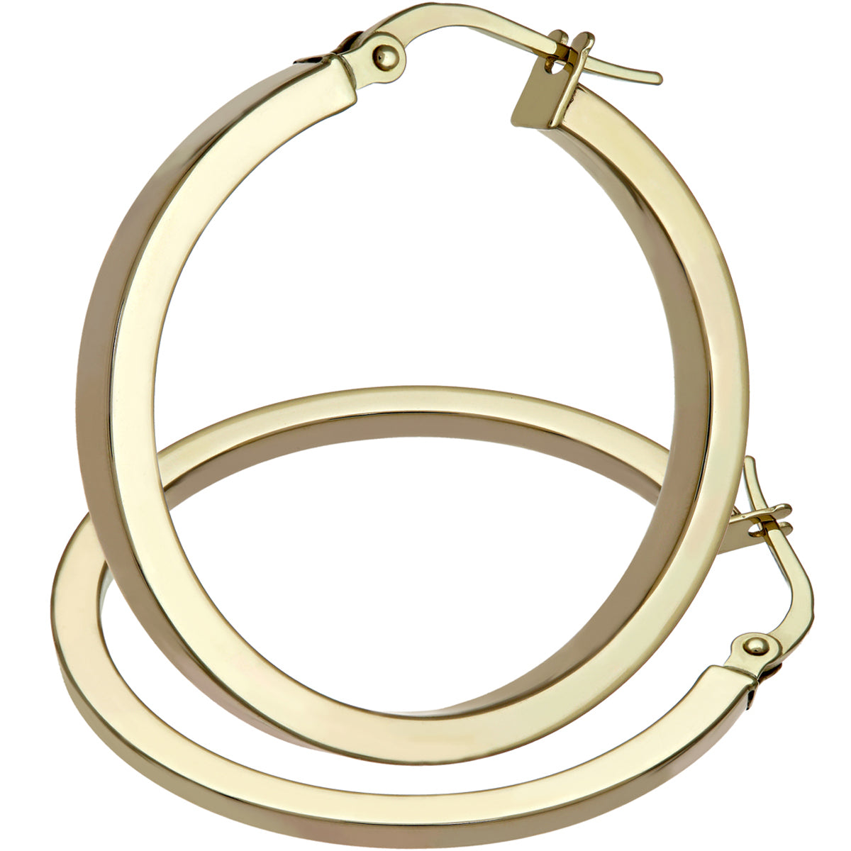 9ct Yellow Gold Square Tube Hoop Earrings of 25mm Diameter