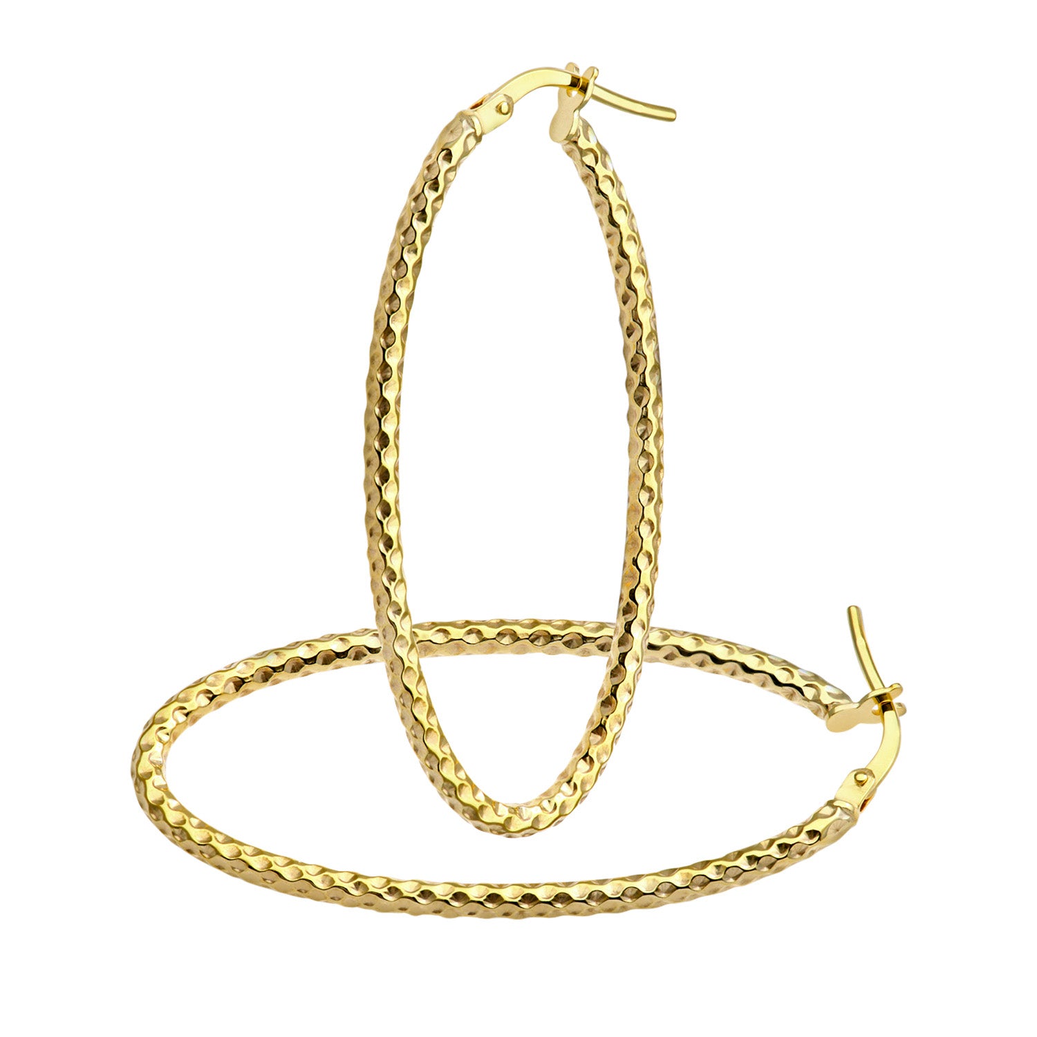 9ct Yellow Gold Diamond Cut Large Oval Hoop Earrings