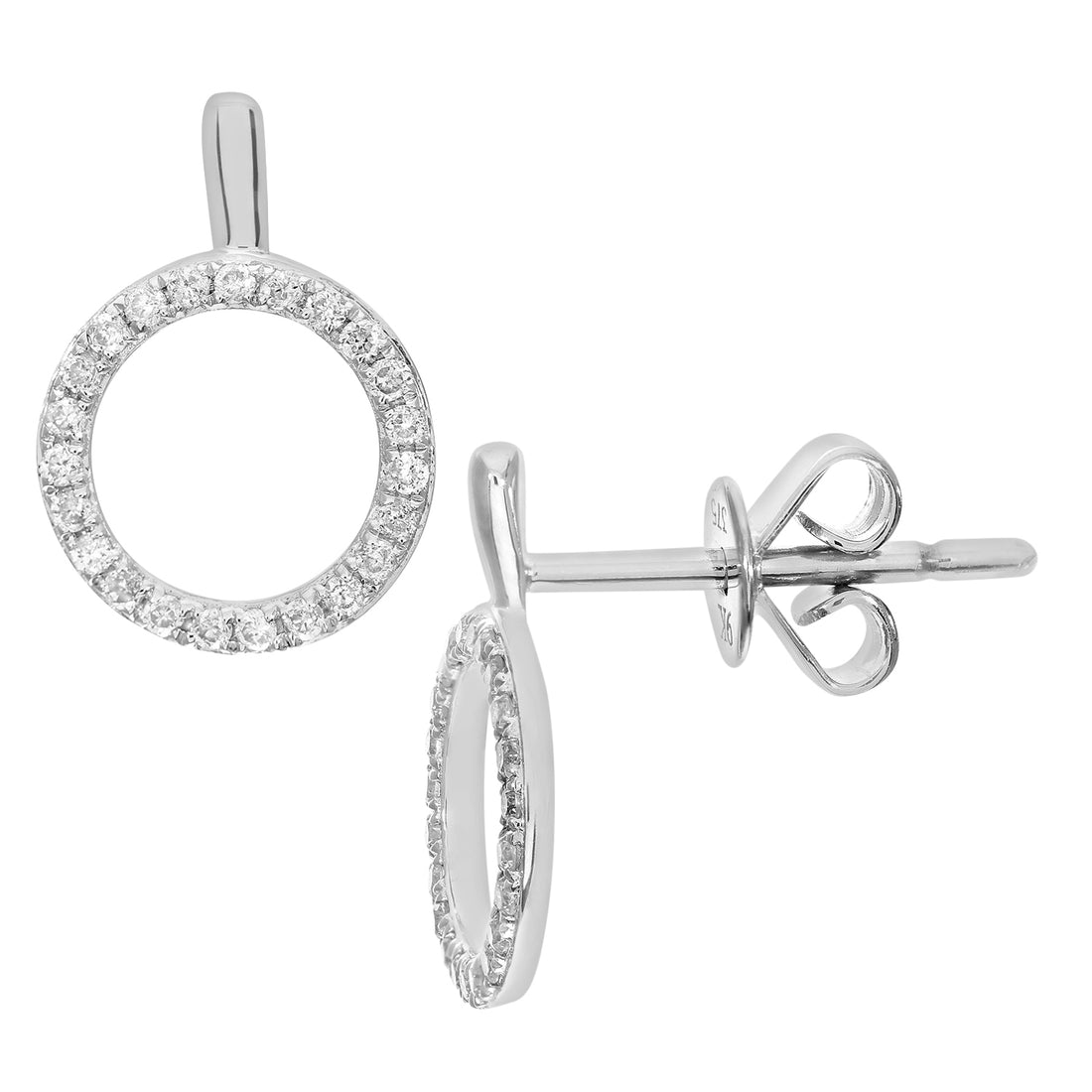 9ct White Gold 0.15ct Pave Set Diamond Open Ring Earrings