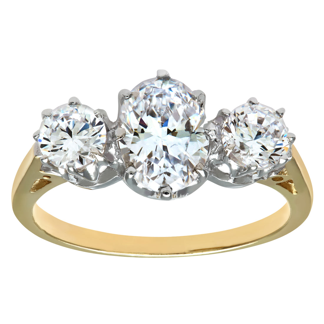 9ct Yellow and White Gold Ladies 3 Stone Ring