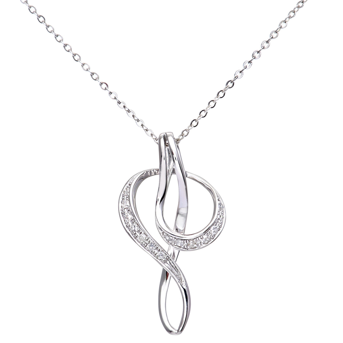 9ct White Gold 0.05ct Diamond Twist Pendant and Chain of 46cm