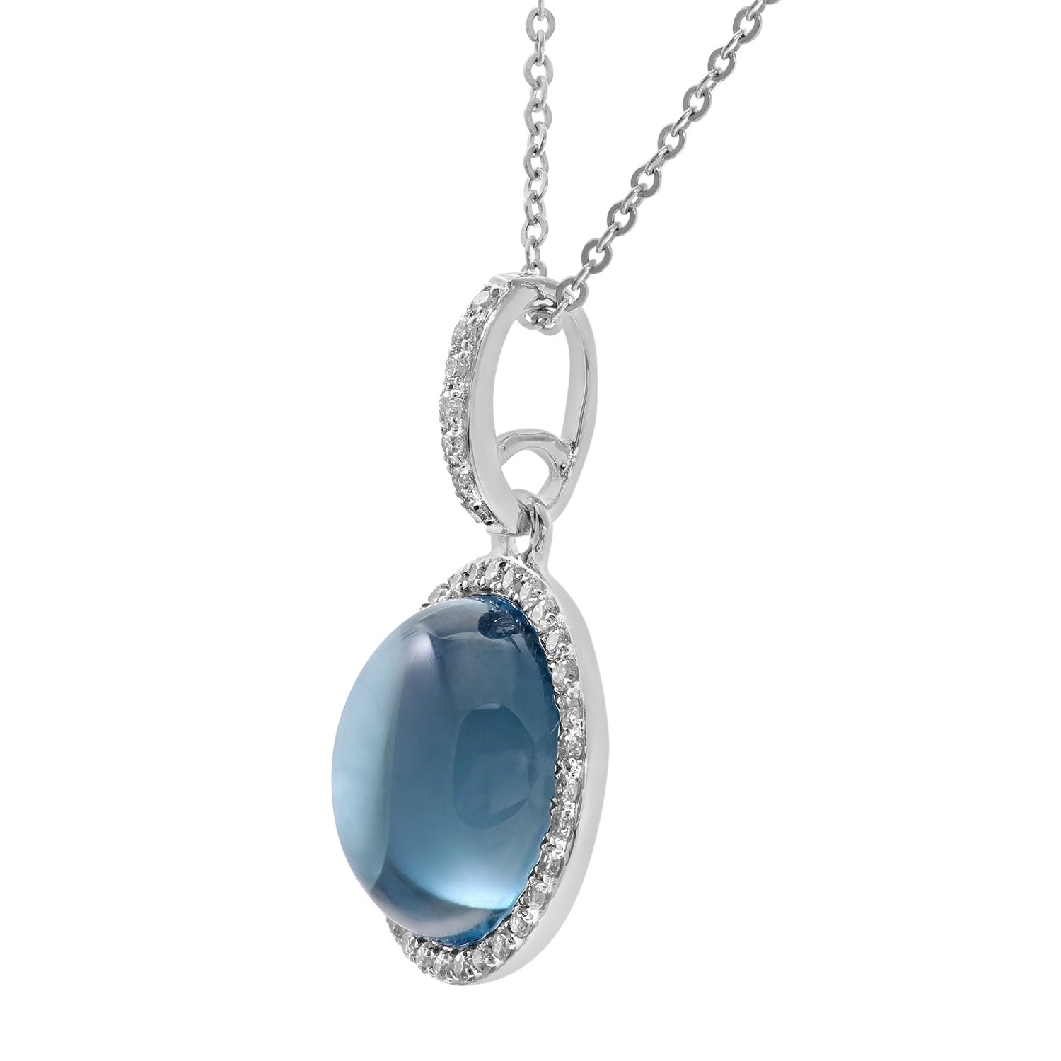 9ct White Gold Diamond and 3.75ct Round Blue Topaz Gemstone Pendant with Chain of 46cm