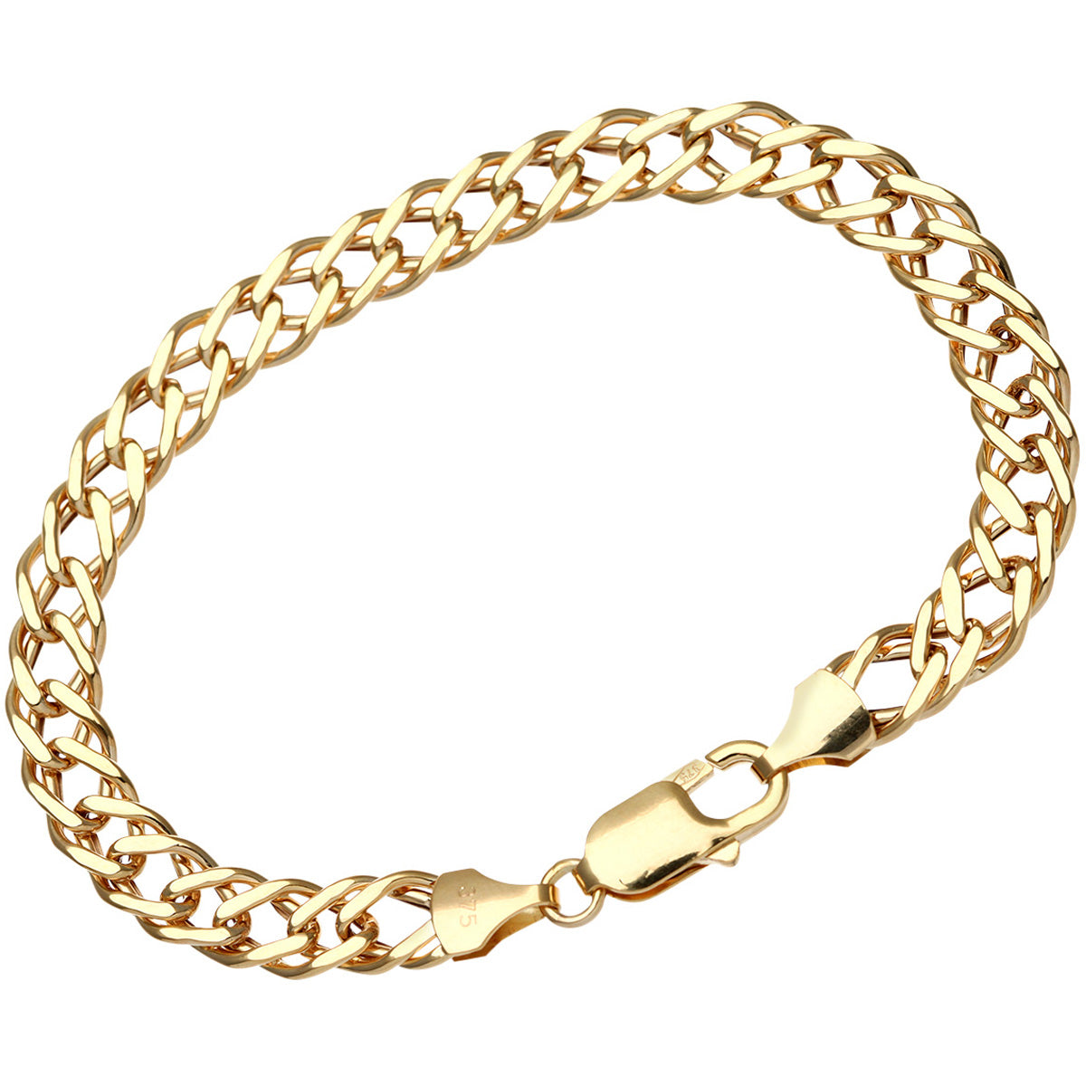 9ct Yellow Gold 5.6g Chunky Double Curb Bracelet of 21cm/8.5 Inch Length and 7mm Width