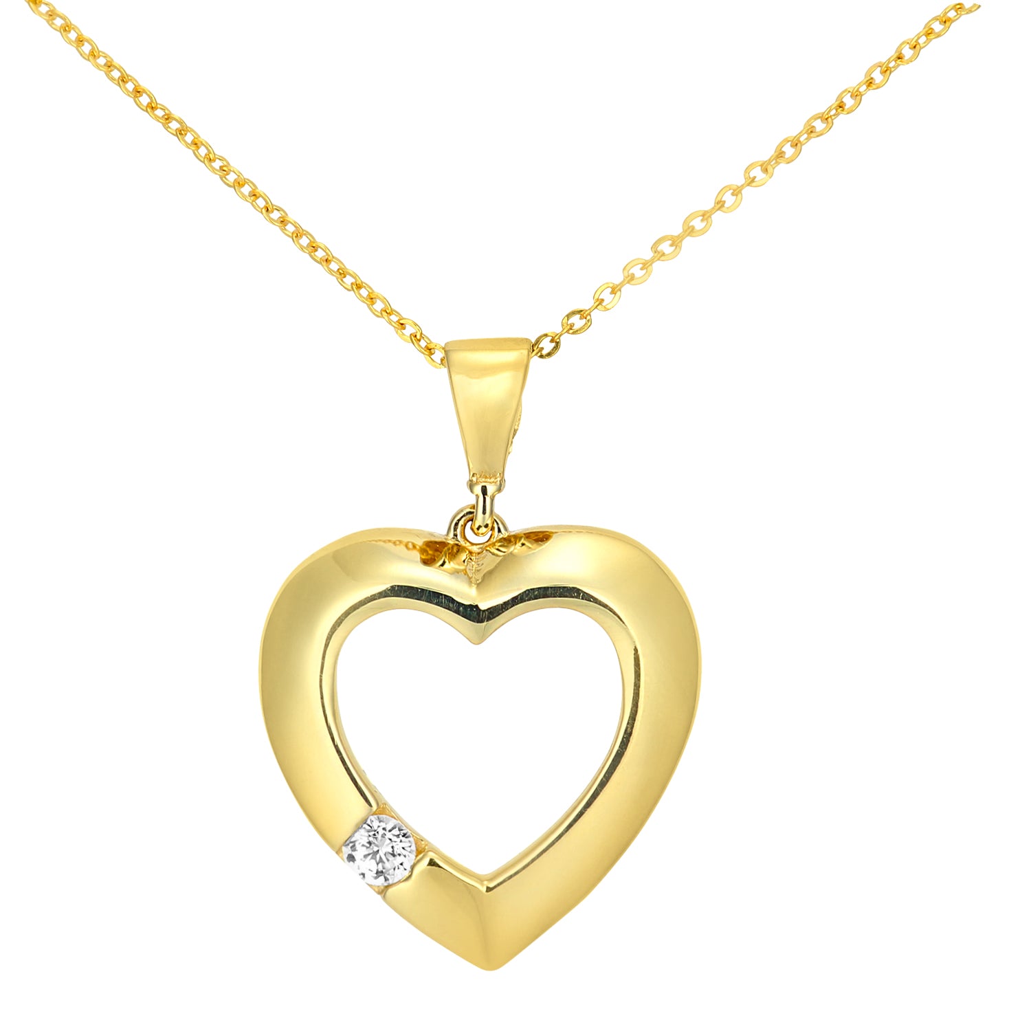 9 ct Yellow Gold Heart Pendant Necklace with a CZ Stone